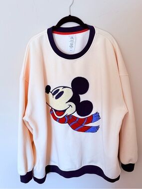 Disney Mickey Mouse Cream Pullover with Navy and Red Trim